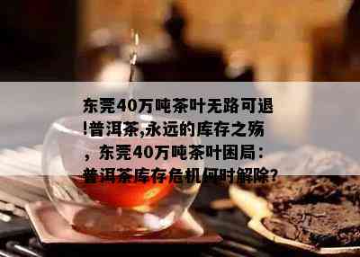 东莞40万吨茶叶无路可退!普洱茶,永远的库存之殇，东莞40万吨茶叶困局：普洱茶库存危机何时解除？