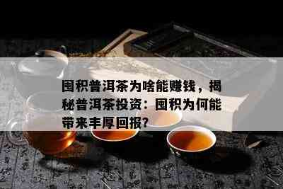 囤积普洱茶为啥能赚钱，揭秘普洱茶投资：囤积为何能带来丰厚回报？