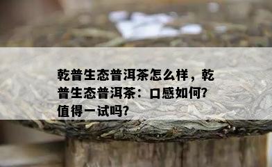 乾普生态普洱茶怎么样，乾普生态普洱茶：口感怎样？值得一试吗？