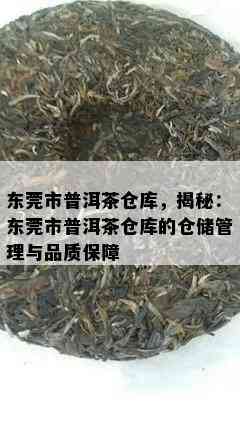 东莞市普洱茶仓库，揭秘：东莞市普洱茶仓库的仓储管理与品质保障