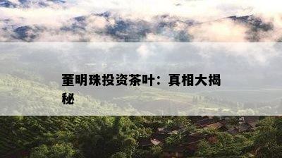 董明珠投资茶叶：真相大揭秘