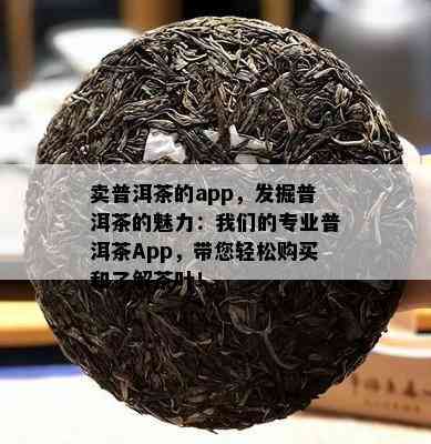 卖普洱茶的app，发掘普洱茶的魅力：我们的专业普洱茶App，带您轻松购买和了解茶叶！