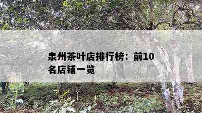 泉州茶叶店排行榜：前10名店铺一览