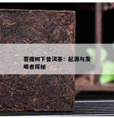 菩提树下普洱茶：起源与发明者探秘