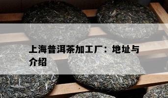 上海普洱茶加工厂：地址与介绍