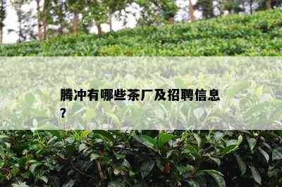 腾冲有哪些茶厂及招聘信息？