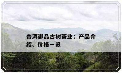 普洱御品古树茶业：产品介绍、价格一览