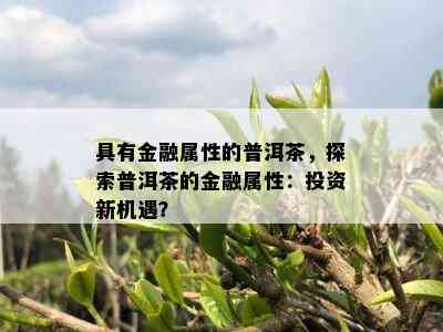 具有金融属性的普洱茶，探索普洱茶的金融属性：投资新机遇？