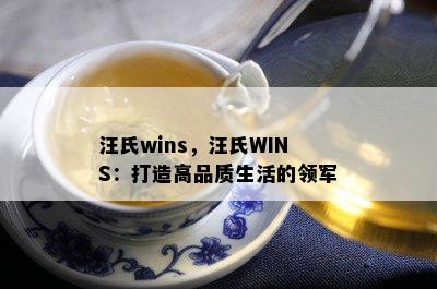 汪氏wins，汪氏WINS：打造高品质生活的领军