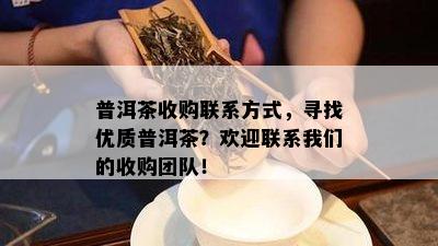 普洱茶收购联系方式，寻找优质普洱茶？欢迎联系我们的收购团队！