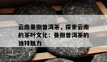 云南曼捌普洱茶，探索云南的茶叶文化：曼捌普洱茶的独特魅力