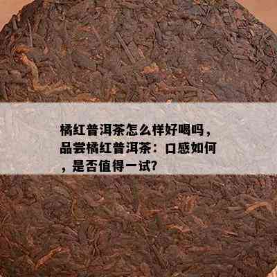 橘红普洱茶怎么样好喝吗，品尝橘红普洱茶：口感怎样，是不是值得一试？