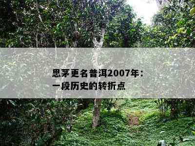 思茅更名普洱2007年：一段历史的转折点