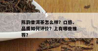 陈韵普洱茶怎么样？口感、品质如何评价？上有哪些推荐？