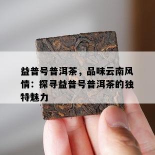 益普号普洱茶，品味云南风情：探寻益普号普洱茶的特别魅力