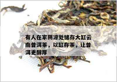 有人在家阴凉处储存大缸云南普洱茶，以缸存茶，让普洱更醇厚