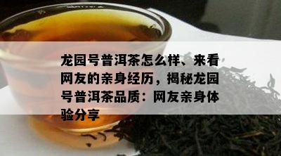 龙园号普洱茶怎么样、来看网友的亲身经历，揭秘龙园号普洱茶品质：网友亲身体验分享