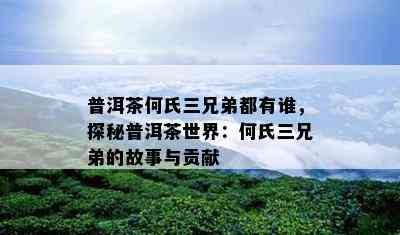 普洱茶何氏三兄弟都有谁，探秘普洱茶世界：何氏三兄弟的故事与贡献