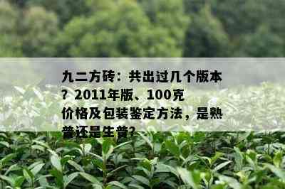 九二方砖：共出过几个版本？2011年版、100克价格及包装鉴定方法，是熟普还是生普？