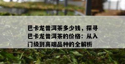 巴卡龙普洱茶多少钱，探寻巴卡龙普洱茶的价格：从入门级到高端品种的全解析