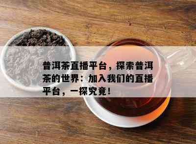 普洱茶直播平台，探索普洱茶的世界：加入咱们的直播平台，一探究竟！