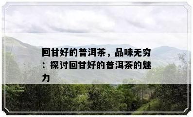 回甘好的普洱茶，品味无穷：探讨回甘好的普洱茶的魅力