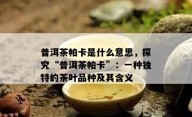 普洱茶帕卡是什么意思，探究“普洱茶帕卡”：一种特别的茶叶品种及其含义