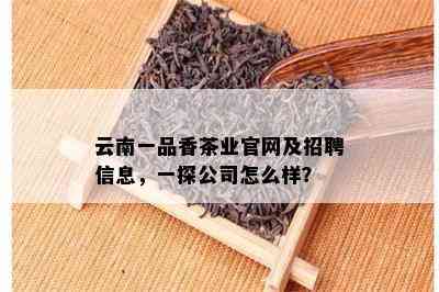 云南一品香茶业官网及招聘信息，一探公司怎么样？