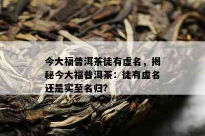 今大福普洱茶徒有虚名，揭秘今大福普洱茶：徒有虚名还是实至名归？