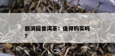 馥漪园普洱茶：值得购买吗？