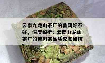 云南九龙山茶厂的普洱好不好，深度解析：云南九龙山茶厂的普洱茶品质究竟怎样？