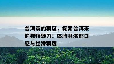 普洱茶的稠度，探索普洱茶的独特魅力：体验其浓郁口感与丝滑稠度