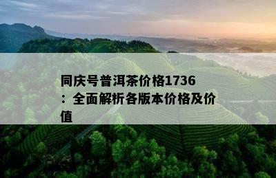 同庆号普洱茶价格1736：全面解析各版本价格及价值