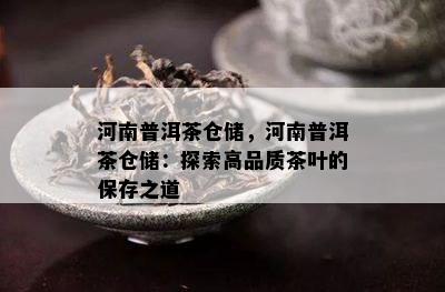 河南普洱茶仓储，河南普洱茶仓储：探索高品质茶叶的保存之道