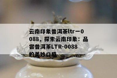 云南印象普洱茶ltr一0088，探索云南印象：品尝普洱茶LTR-0088的美妙口感