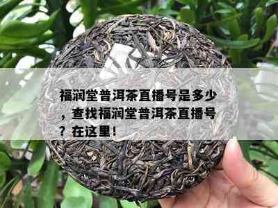 福润堂普洱茶直播号是多少，查找福润堂普洱茶直播号？在这里！