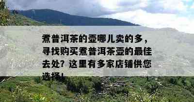 煮普洱茶的壶哪儿卖的多，寻找购买煮普洱茶壶的更佳去处？这里有多家店铺供您选择！