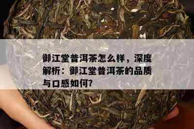 御江堂普洱茶怎么样，深度解析：御江堂普洱茶的品质与口感如何？