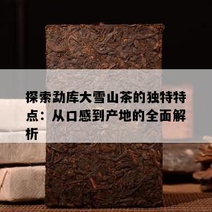 探索勐库大雪山茶的独特特点：从口感到产地的全面解析