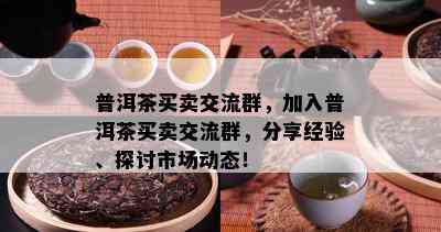 普洱茶买卖交流群，加入普洱茶买卖交流群，分享经验、探讨市场动态！