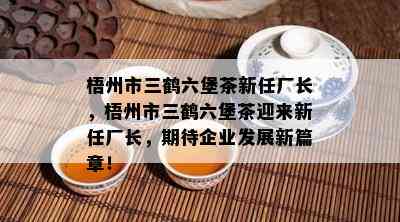 梧州市三鹤六堡茶新任厂长，梧州市三鹤六堡茶迎来新任厂长，期待企业发展新篇章！