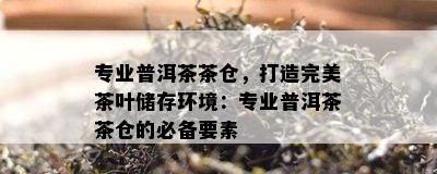 专业普洱茶茶仓，打造完美茶叶储存环境：专业普洱茶茶仓的必备要素