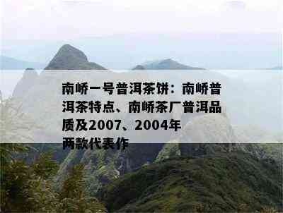 南峤一号普洱茶饼：南峤普洱茶特点、南峤茶厂普洱品质及2007、2004年两款代表作