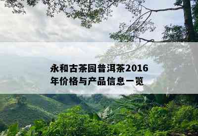 永和古茶园普洱茶2016年价格与产品信息一览