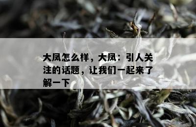 大凤怎么样，大凤：引人关注的话题，让我们一起来了解一下