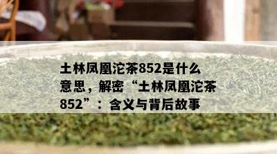 土林凤凰沱茶852是什么意思，解密“土林凤凰沱茶852”：含义与背后故事