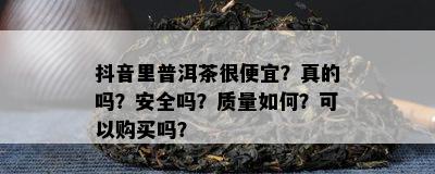 抖音里普洱茶很便宜？真的吗？安全吗？质量如何？可以购买吗？