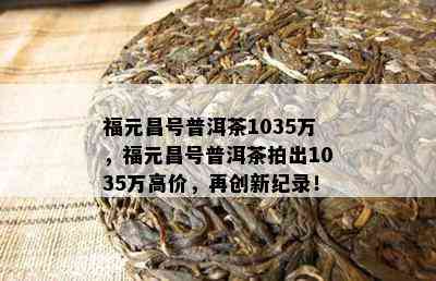 福元昌号普洱茶1035万，福元昌号普洱茶拍出1035万高价，再创新纪录！