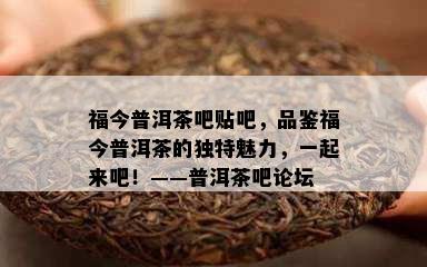 福今普洱茶吧贴吧，品鉴福今普洱茶的独特魅力，一起来吧！——普洱茶吧论坛