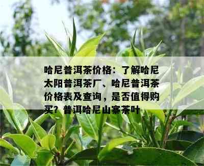 哈尼普洱茶价格：了解哈尼太阳普洱茶厂、哈尼普洱茶价格表及查询，是否值得购买？普洱哈尼山寨茶叶